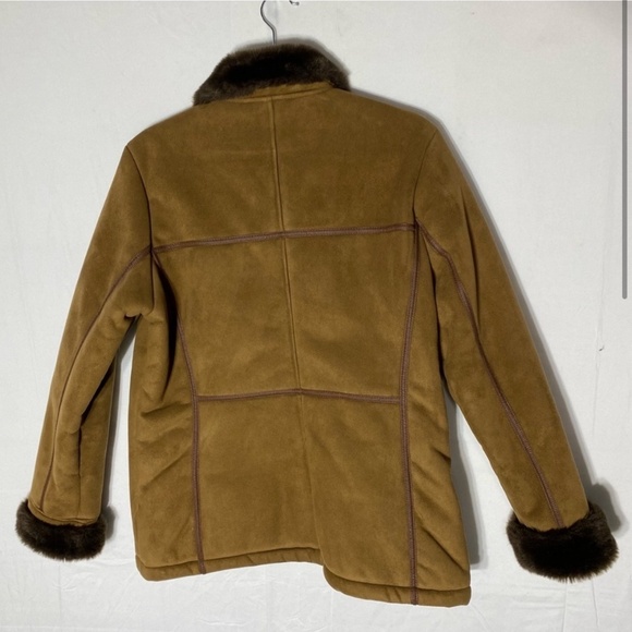 Vintage Lady Hathaway Tan Brown Faux Suede Zip Front Jacket W Faux Fur Collar M - Picture 2 of 16